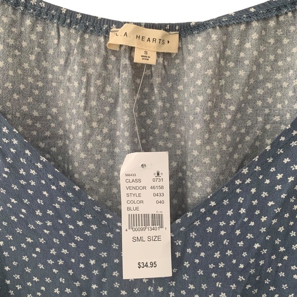 Pacsun Shirt Womens Small Mini Floral Peplum Babydoll Long Sleeve VNeck Blue NWT - Picture 4 of 8